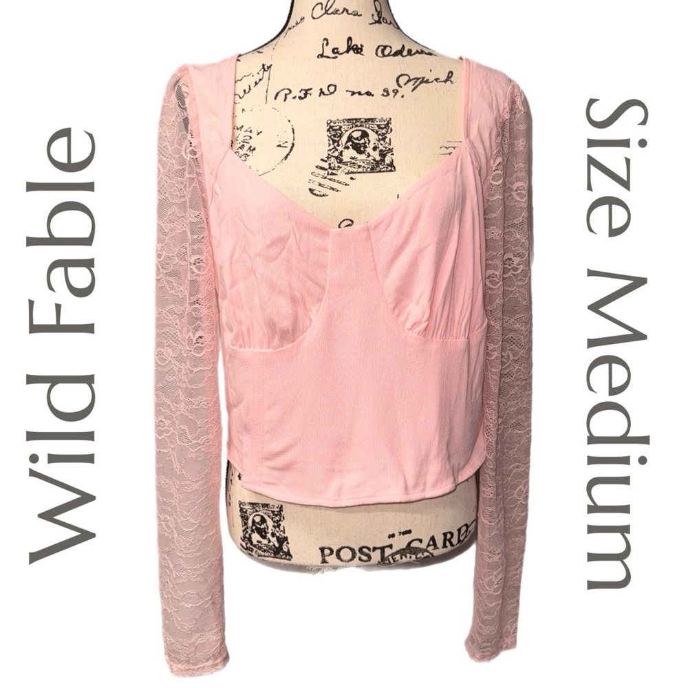 Wild Fable - Light Pink Lace Sleeve Sweetheart Top - Size Medium